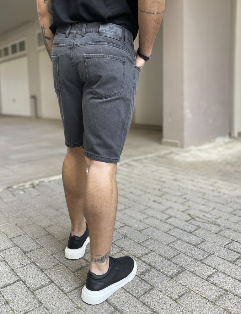 Ανδρική ανθρακί τζιν βερμούδα με σκισίματα 40204 φωτογραφία